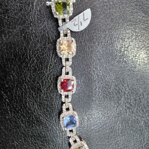 Dazzling 925 Silver Bracelet with Multi- colored Precious Stones..